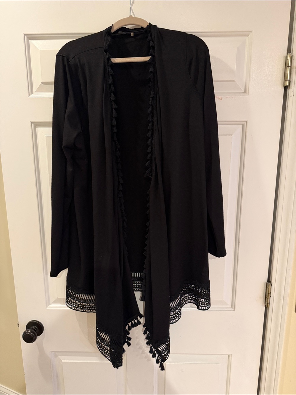 Elie Tahari Black Knit Open Cardigan with Tassel Accent